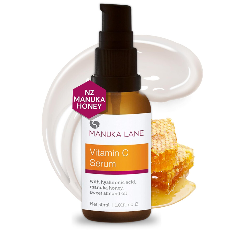 Manuka Lane Vitamin C Serum For Face And Neck With Hyaluronic Acid Manuka Honey & Sweet Almond Oil | Plant Based Formula | Carefully Formulated To Keep Your