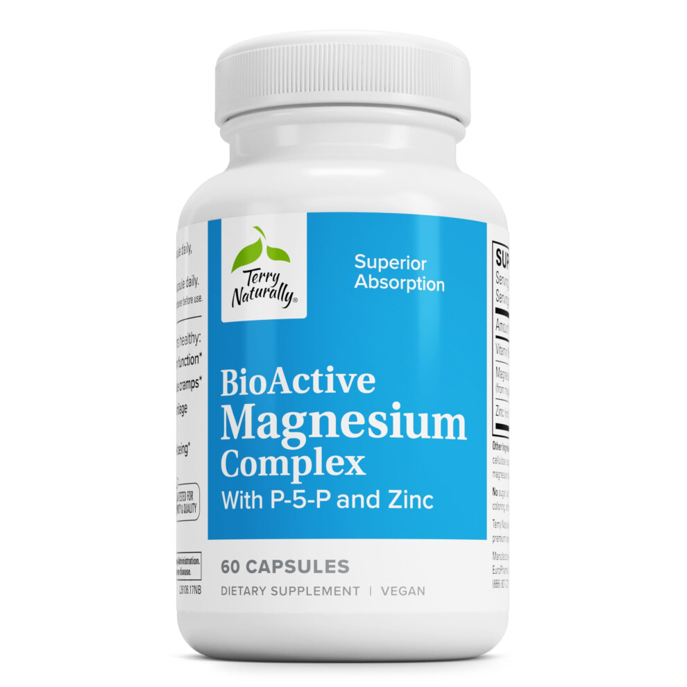 Terry Naturally Bioactive Magnesium Complex - Bone & Heart Health Support - Supplement With Vitamin B6 Zinc & Magnesium - Pyridoxal-5-Phosphate