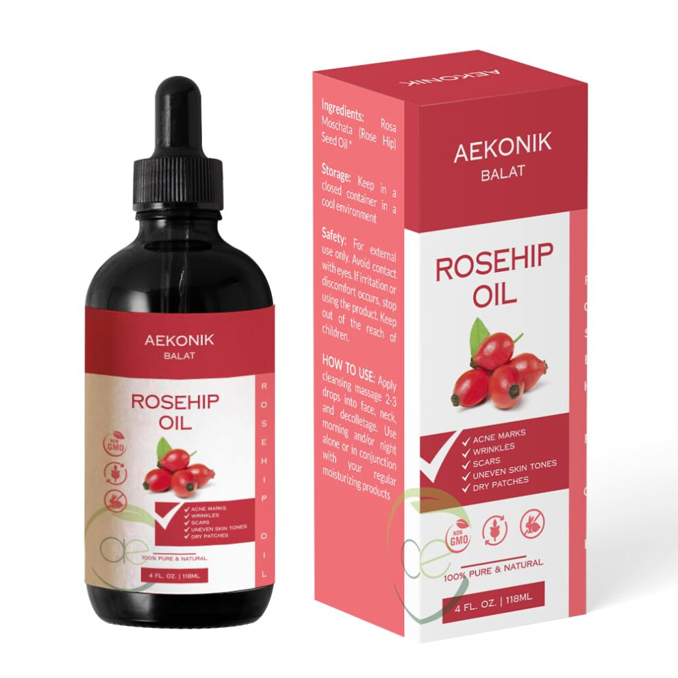 Aekonik Rosehip Oil For Acne & Wrinkle Reduction - Natural Anti Aging Serum With Organic Essential Oil - Face Moisturizer Skin Care Oil - Effecti
