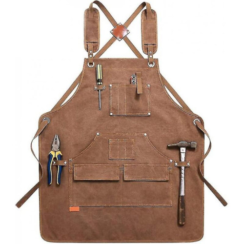 Men's Tool Apron Waxed Linen Carpenter Apron Heavy Duty Woodworking Workshop Kitchen Apron 2