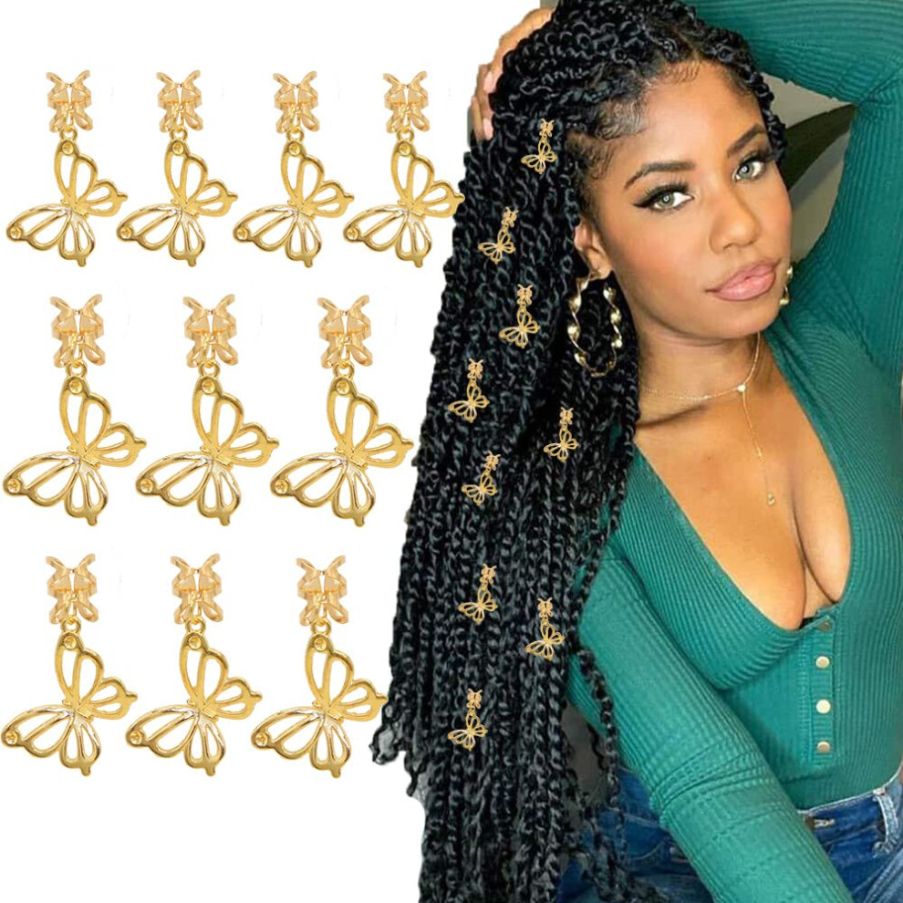 Naiska Butterfly Dreadlock Akcesoria [10 Szt.] Zloty Warkocz Do Wlosw Charms Mankiety Klipsy Pierscionki Kobiety I Nastoletnie Dziewczyny Prezen-image