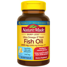 Nature Made Burp-Less Ultra Omega-3 Visolie 1400 mg, Voedingssupplement voor Hartgezondheid, 45 Softgels