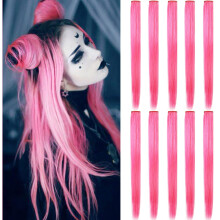 Rhyme 9PCS 21"""" Grampo colorido em extenses de cabelo Extenses de cabelo rosa para crianas Meninas Grampos de cabelo retos moda postios para