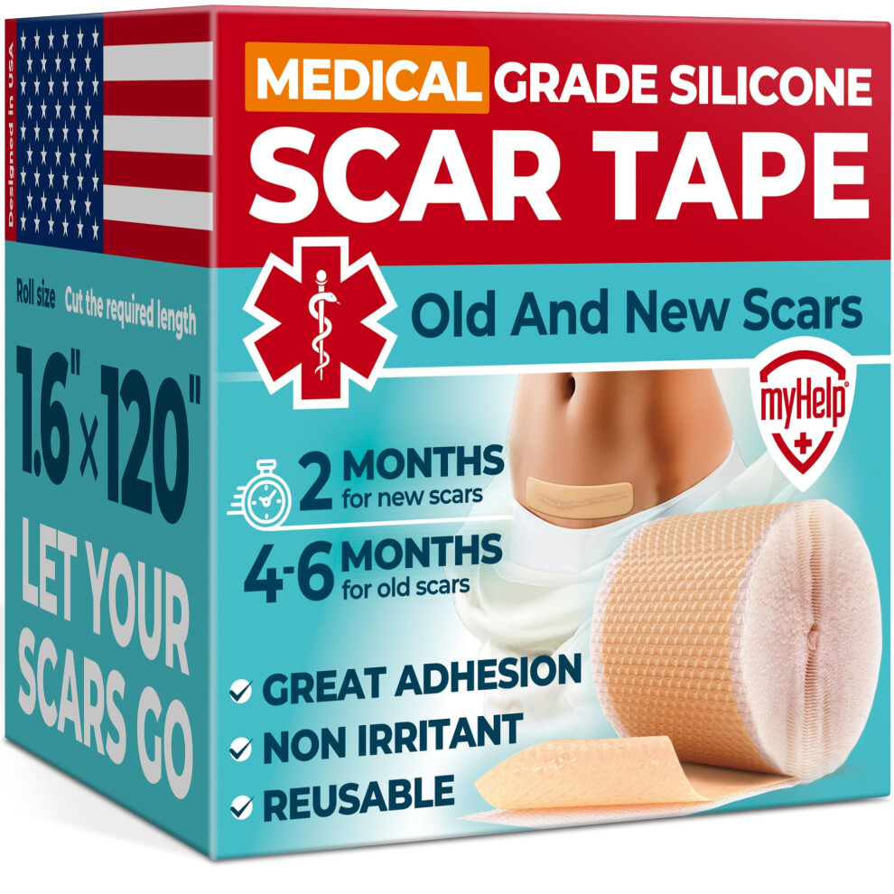 Myhelp Medical Grade Silicone Scar Tape - 1.6 X120 - Visible Difference On Surgical & Keloid Scars - Reusable Silicone Scar Sheets - Easy To Use Silicone Ta