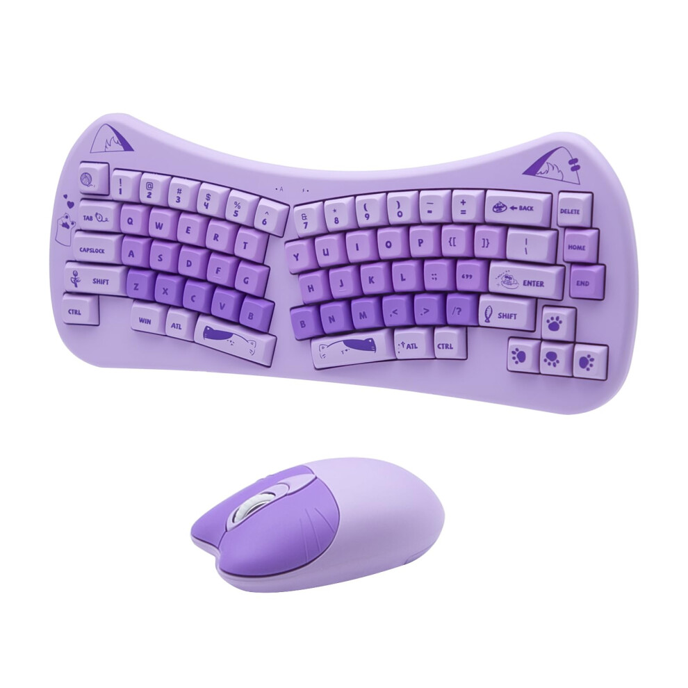 Cute Cat Alice Keyboard And Mouse Combo, Cute Cat Theme Keyboard Mouse Set, 2.4 Ghz Connectivity For Office Computer Purple 820064756831