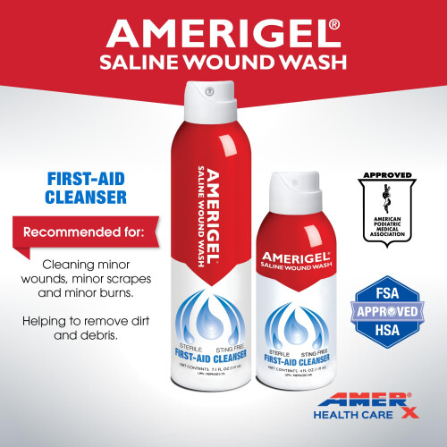 AMERIGEL - Saline Wound Wash - First Aid Cleansing Solution - Advanced Skin and Wound Care - 7.1 Oz. 2