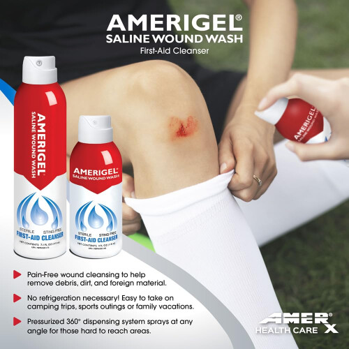 AMERIGEL - Saline Wound Wash - First Aid Cleansing Solution - Advanced Skin and Wound Care - 7.1 Oz. 1