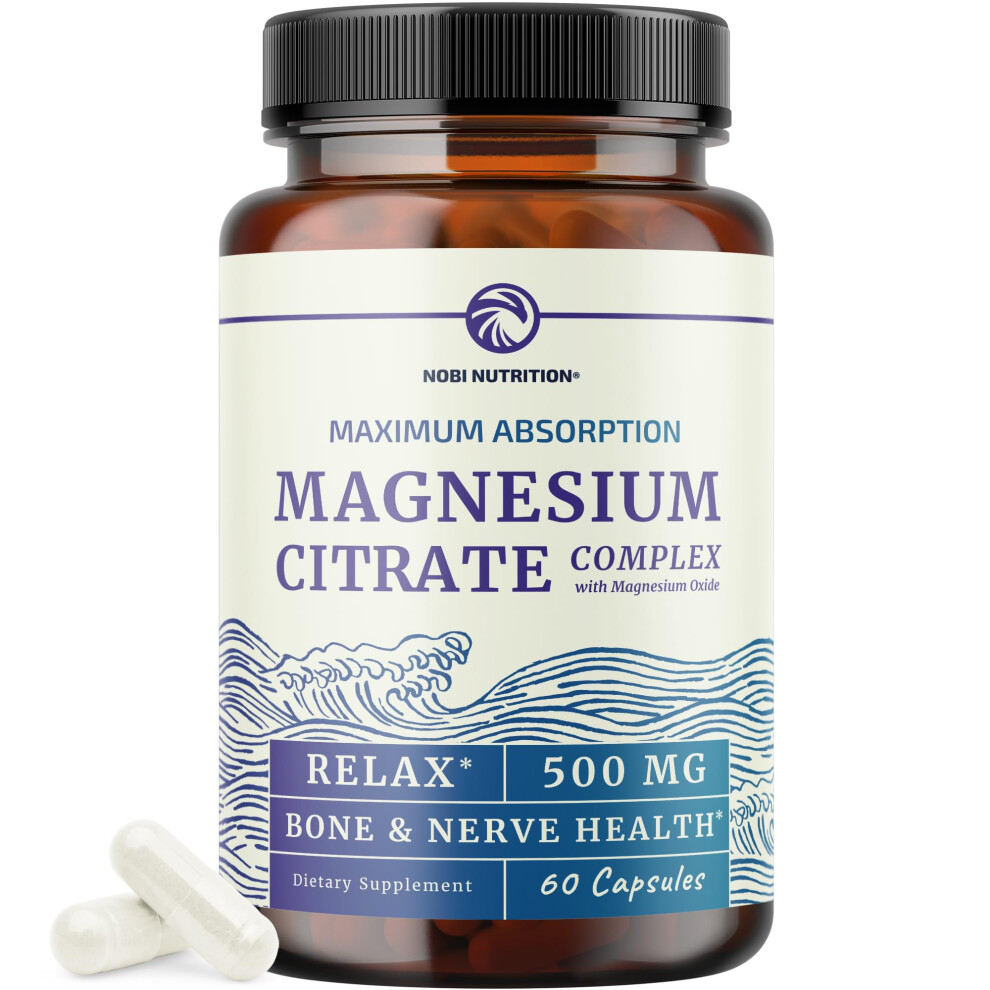 Nobi Nutrition Magnesium Citrate Complex 500 Mg For Calm Relaxation Constipation & Digestion Health Support | High Absorption Magnesium Supplement With Elemen