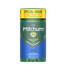 Mitchum Deodorant Antiperspirant Stick til m?nd Triple Odor Defense Usynlig fast 48 timers beskyttelse Dermatolog testet Ice Fresh 2,7 Oz (pakke