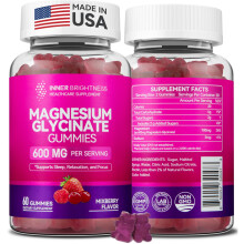 Magnesiumglycinat-Gummibrchen, 600 mg, gentechnikfreie, glutenfreie Magnesium-Gummibrchen fr Erwachsene und Kinder, zum Schlafen, Entspannen u