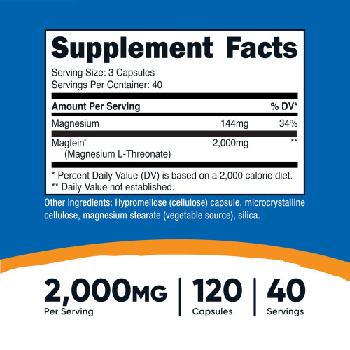 Nutricost, Magtein, 2.000 mg, 120 Kapseln (666 mg pro Kapsel) 1
