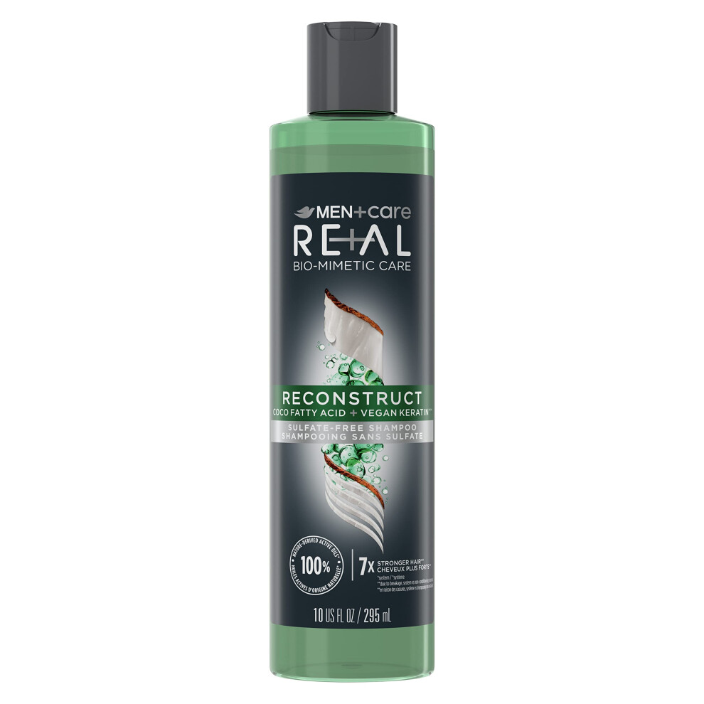 DOVE MEN + CARE Real Bio-Mimetic Care Shampoo For Damaged Hair Reconstruct Sulfate-Free Shampoo With Coco Fatty Acid + Vegan Keratin 10oz
