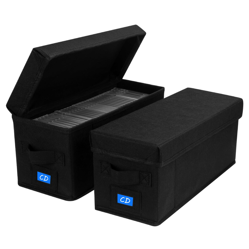 Cd Case Holder With Handles And Lid Â Cd Storage Box With External Label Slots, Easytomove Organizer Case For Efficient Media Storage,2Packblack 820064757180