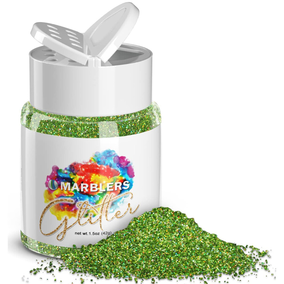 Marblers Green Holographic Glitter [Holo Apple ] 1.5Oz (42G) | Fine | Non-Toxic Vegan Cruelty-Free | Face Body Eyeshadow Hair Party Makeup |