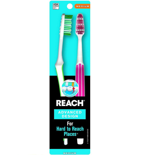REACH Advanced Design Toothbrushes Medium 2-Count
