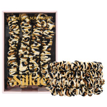 SILKIE x4 Set - Forget Satin - 100% Pure Mulberry Silk Black Brown Leopard Skinny Scrunchies Travel Pouch Everyday Hair Ties Elastics Hair Care P
