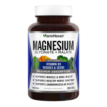 FarmHaven Magnesium Glycinate & Malate Complex met Vitamine D3, 100% Gecheleerd voor Maximale Opname, 120 Capsules