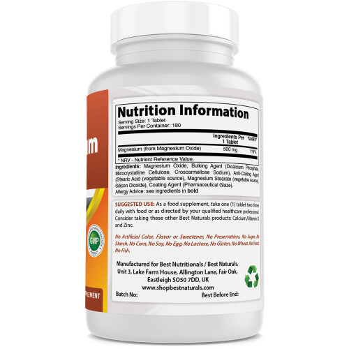 Best Naturals, Magnesiumoxid, 500 mg, 180 Tabletten 1