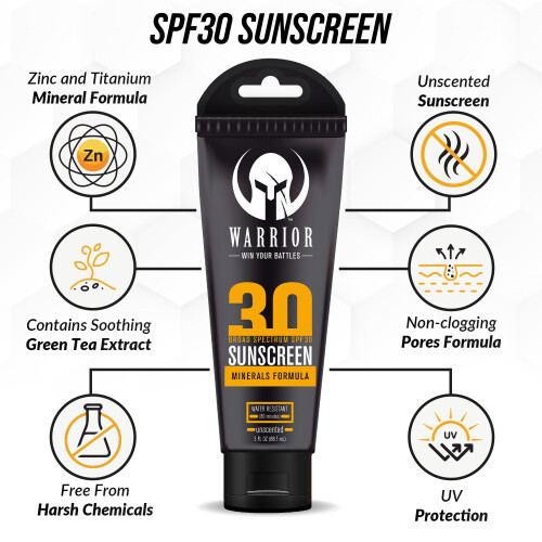 Loo protetor solar Warrior FPS 30 - Loo protetora resistente  gua Reef Safe com frmula mineral - Protetor solar no txico para pele sens 1