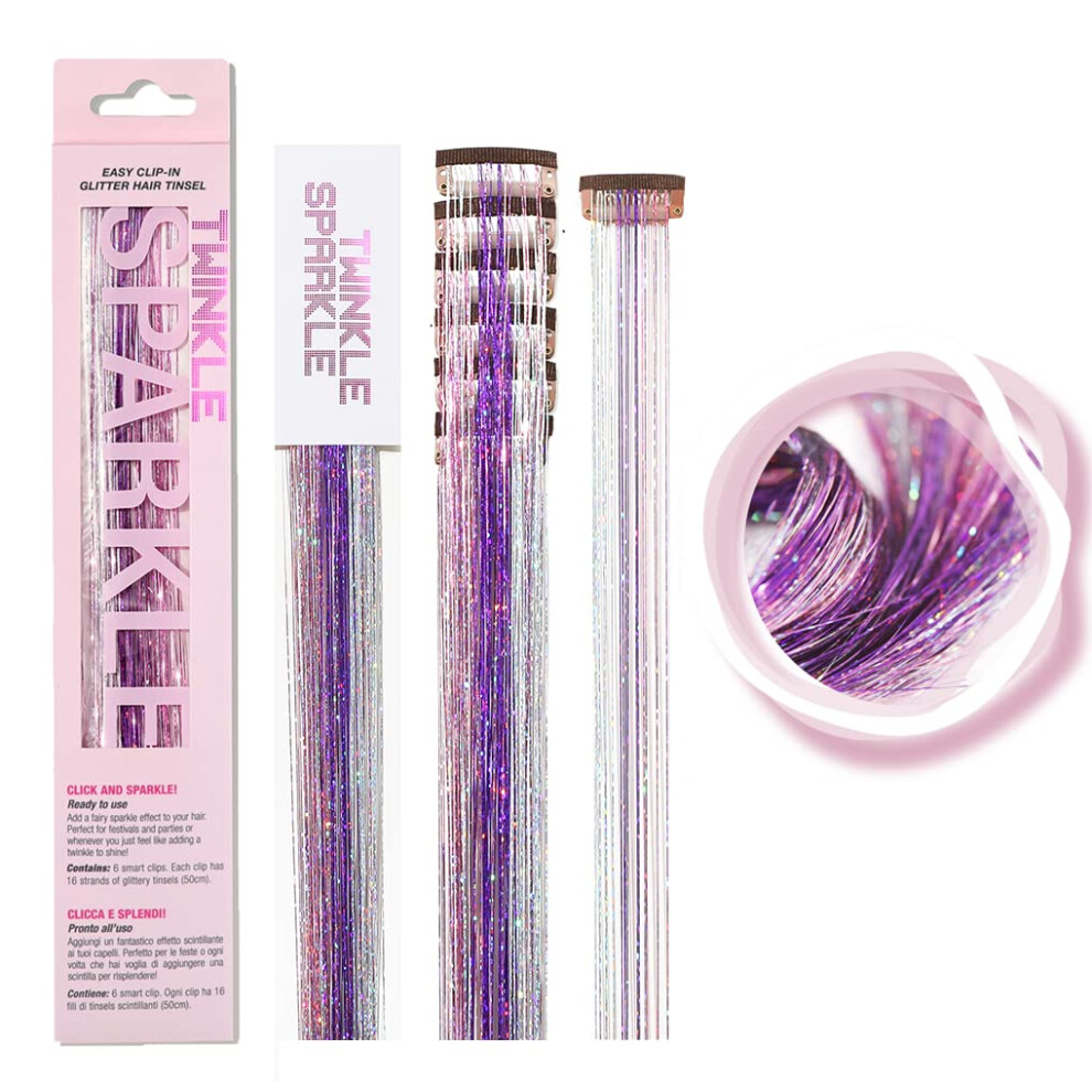 Funkeln, Funkeln 6Pcs Clip In Hair Tinsel Kit Heat Resistant Glitter Tinsel Hair Extension Clips Colorful Fairy Hair Sparkle Strands Festival Gift Party Dazzle