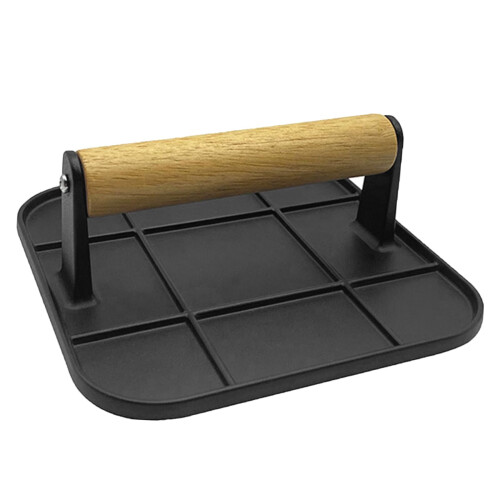 Smashed Burger Press with Wood Handle for Griddle, Sandwich, Nonstick Pan (Square 6.29' 6.29' in)