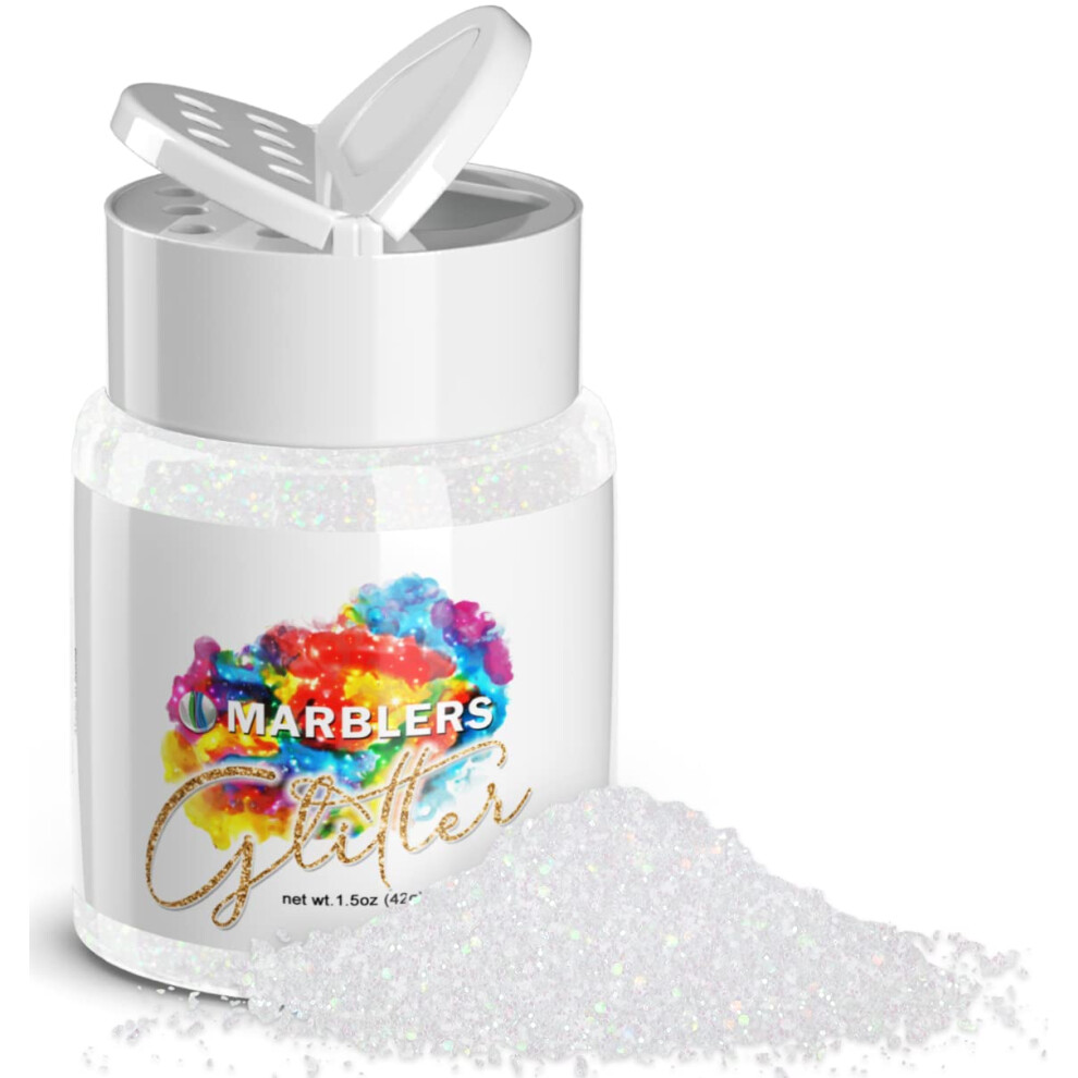 Marblers White Holographic Glitter [Rainbow ] 1.5Oz (42G) | Fine | Non-Toxic Vegan Cruelty-Free | Face Body Eyeshadow Hair Festival Party M
