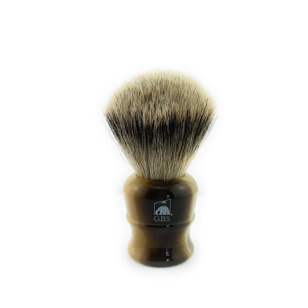 G.b.s Badger Shaving Brush With Faux Horn Handle Free Stand Large Silvertip