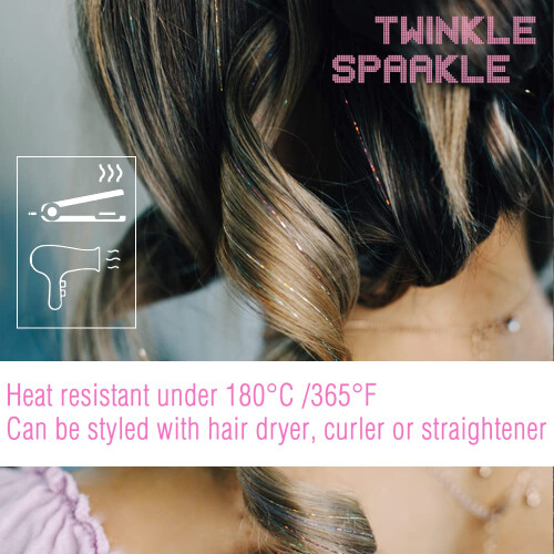 Kit de prendedor de cabelo com 6 peas de 19,6 polegadas, resistente ao calor, com glitter, prendedores de extenso de cabelo, fios brilhantes de 2