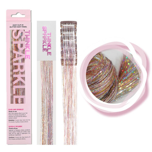 Kit de prendedor de cabelo com 6 peas de 19,6 polegadas, resistente ao calor, com glitter, prendedores de extenso de cabelo, fios brilhantes de