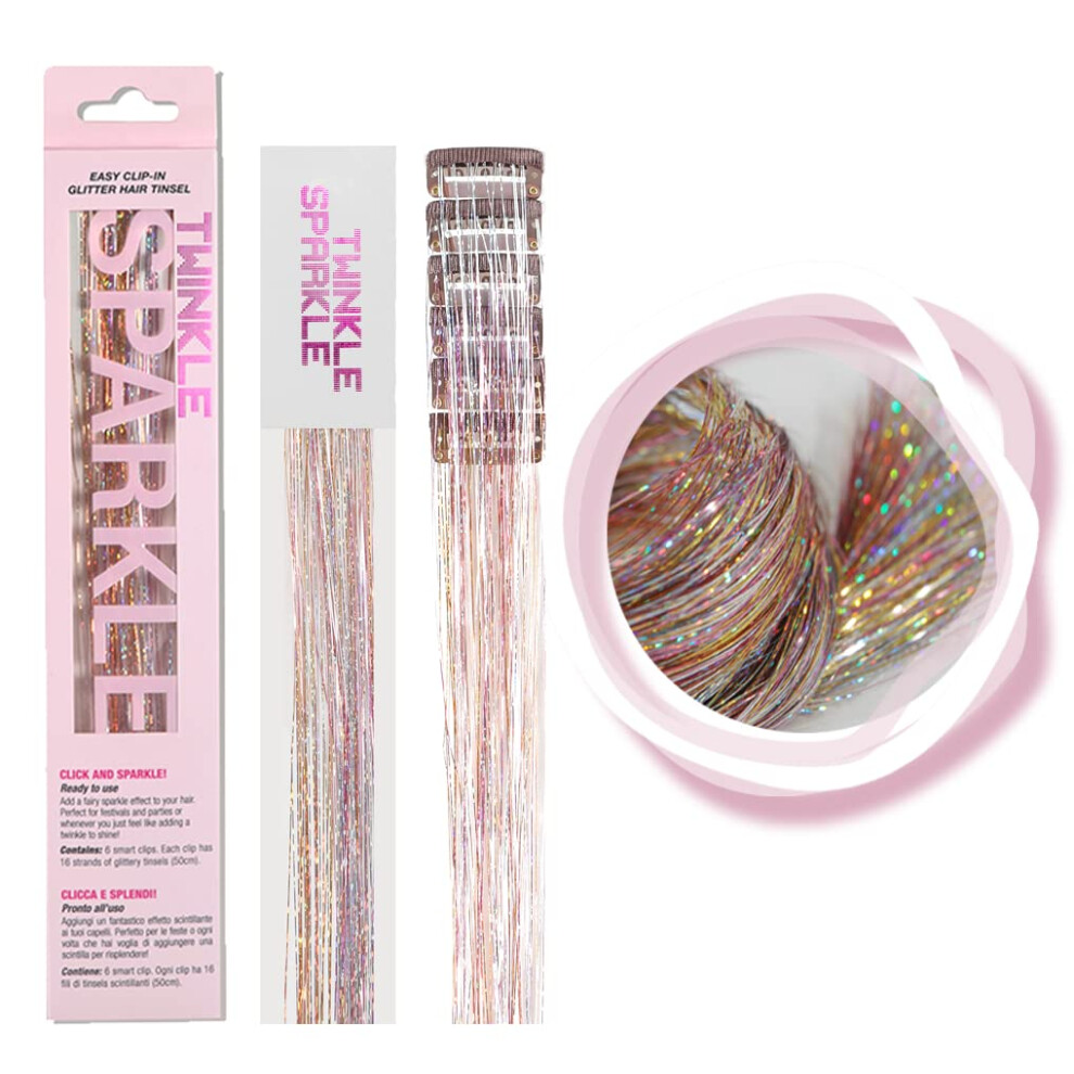 Funkeln, Funkeln 6 Pcs Clip In Hair Tinsle Kit 19.6 Inch Heat Resistant Glitter Tinsel Hair Extension Clips Fairy Hair Sparkle Strands Festival Gift Party Dazzl