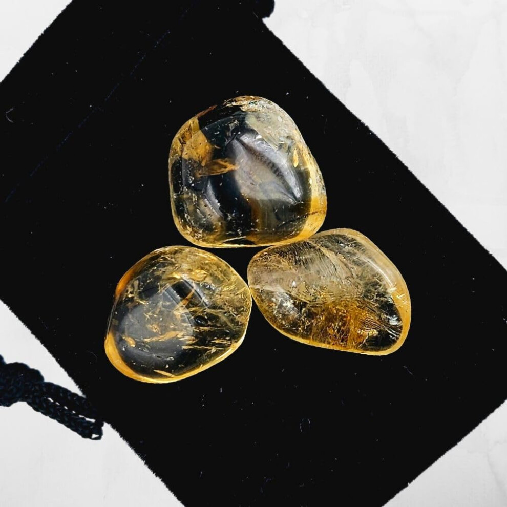 Zatny Natrliche Getrommelte Citrin-Kristallsteine 3 Stck 0,51 Zoll Edelstein Zur Heilung Von Angst, Reichtum, Geld, Berfluss, Erfolg Und Wo-image