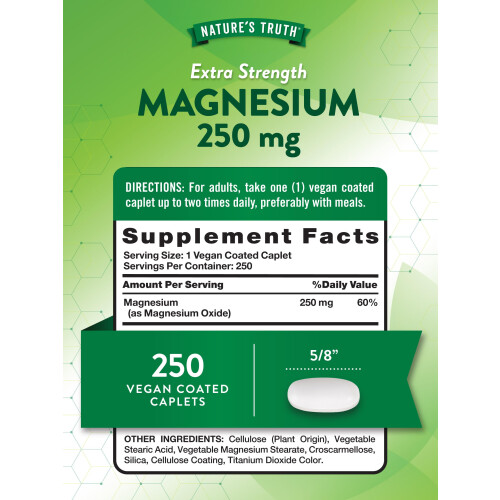Nature's Truth, Magnesium, Extra Stärke, 250 mg, 250 Überzogene Kapseltabletten 1