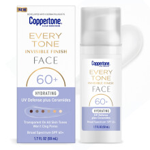 Coppertone Every Tone Osynlig finish terfuktande UV-frsvar ansiktssolskydd SPF 60+ med ceramider Lttviktsblandningar i klar solkrm fr alla h