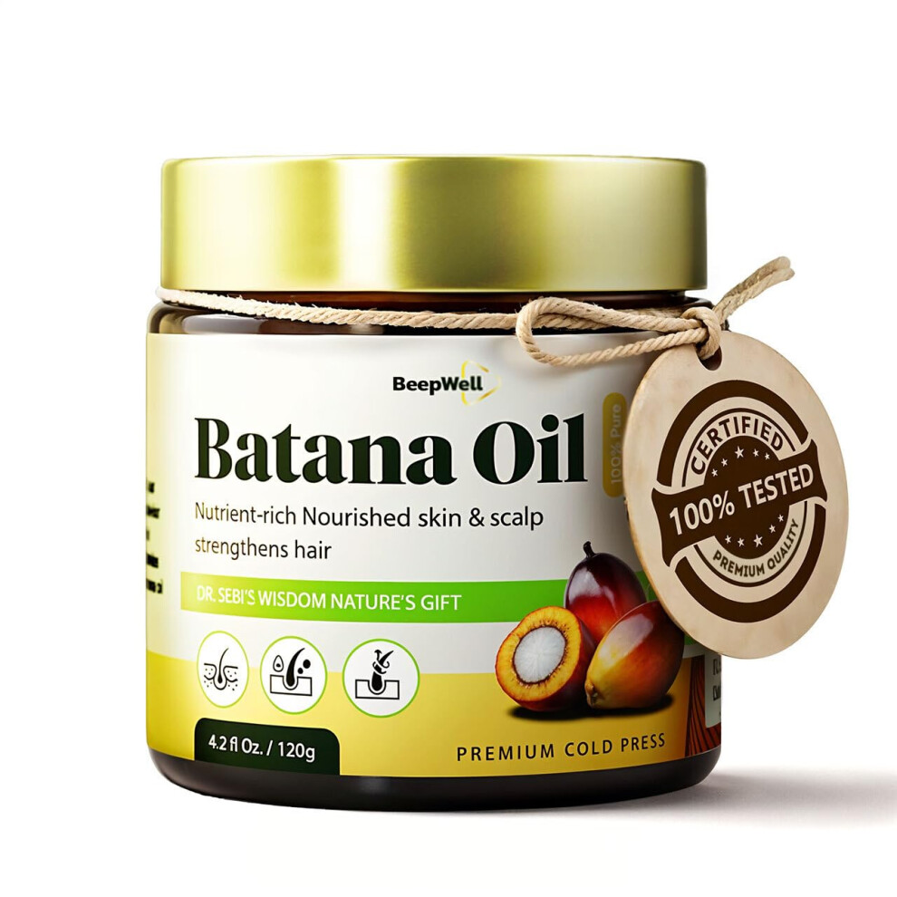 Beepwell Batana Oil For Hair Growth - Dr. Sebi Pure Batana Oil From Honduras- Unrefined Raw Hair Oil Prevents Hair Loss - Natural Organic Hair Oi