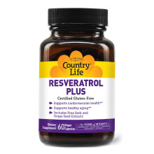 Country Life Resveratrol Plus 1000mg - Orgaaninen antioksidanttilisδ mδnnynkuoren ja viinirypδleen siemenuutteilla - Vegaaninen gluteeniton, ei-GMO