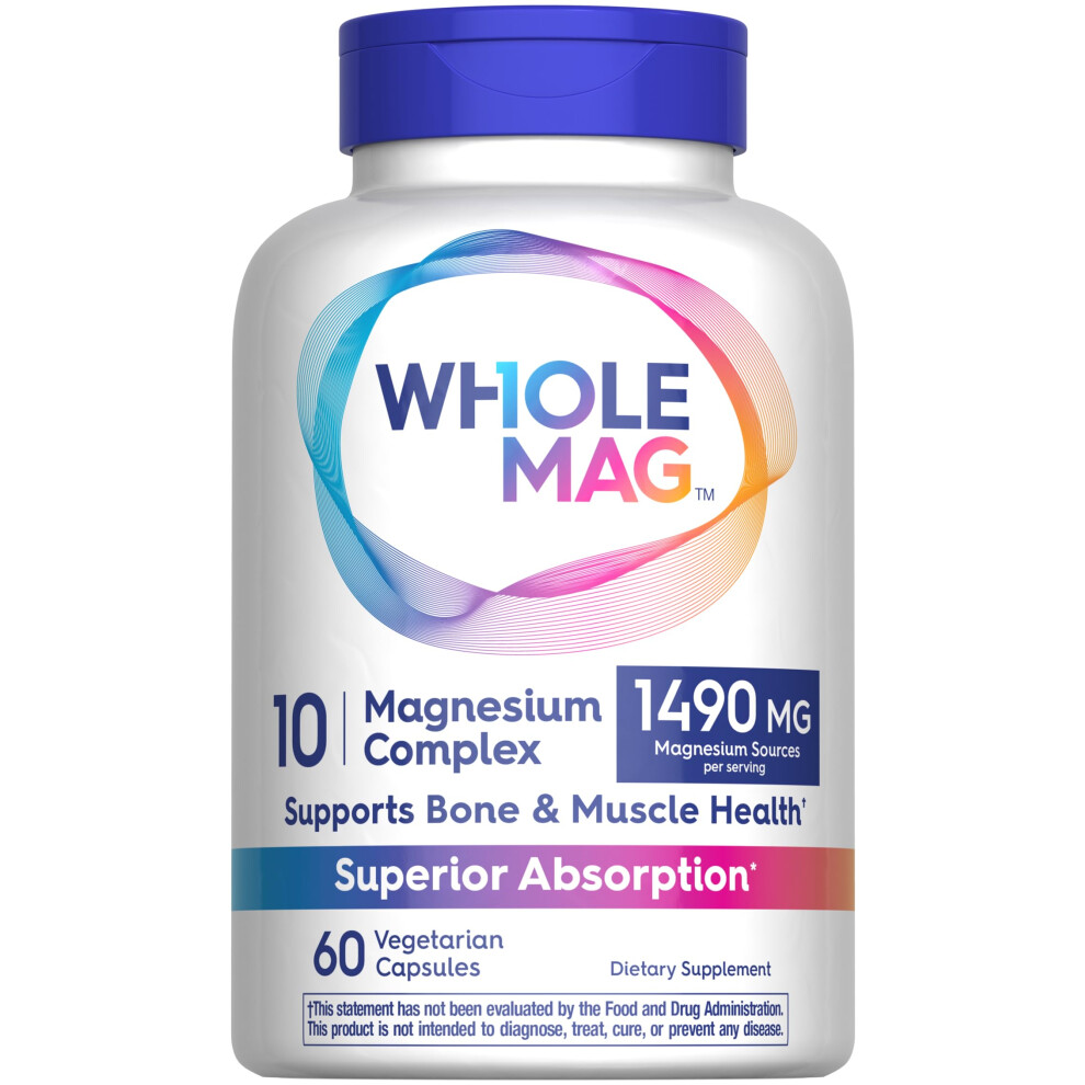 Wholemag Magnesium-Nahrungserg Nzungskomplex | 60 Vegetarische Kapseln | Unterst Tzt Die Gesundheit Von Muskeln, Knochen Und Nerven* | 10-In-1-Fo-image