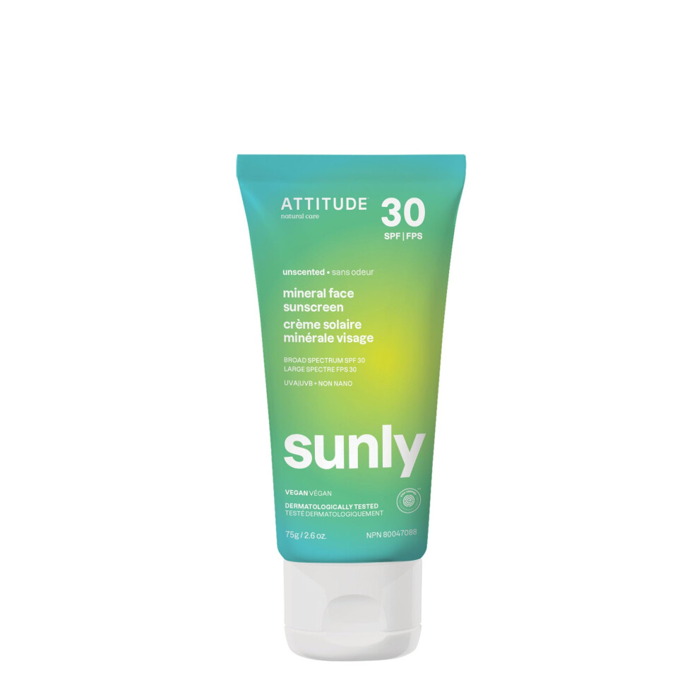 Attitude Mineral Face Sunscreen With Zinc Oxide Spf 30 Ewg Verified Broad Spectrum Uva/Uvb Protection Dermatologically Tested Vegan Unscent