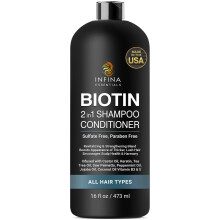 INFINA ESSENTIALS Biotin 2 in 1 Shampoo und Splung fr Mnner und Frauen  Haarverdichtendes Shampoo mit Sgepalmenkeratin, Koffein und Vitamin E