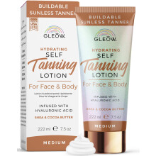 GLEOW Self Tanner Medium  Self Tanning Lotion for Face & Body  Non Toxic Sunless Tanner  Gradual Tanning Lotion  Face Tanner with Hyaluronic Acid