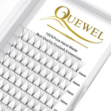 QUEWEL Volumen-Wimpernverlngerung, 4D, 0,10 mm, C-Curl, 14 mm, kurzer Stiel, vorgefertigte Fcher, weich, optional, 3D, 4D, 5D, 6D, 7D, 8D, 0,07/0,1