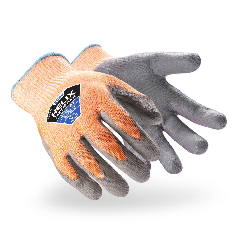 Photos - Safety Equipment HexArmor Cut-Resistant Abrasion-Resistant Polyurethane Palm Knit Work Gloves | Helix 2050 | Small 2050-S (7)