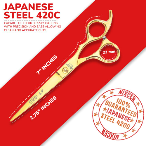 Tesoura de corte de cabelo profissional Nixcer (6,5 polegadas) para cabeleireiros - 100% ao japons Design ergonmico Aperto offset Ajuste de pa 1