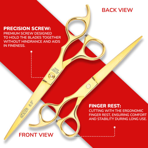 Tesoura de corte de cabelo profissional Nixcer (6,5 polegadas) para cabeleireiros - 100% ao japons Design ergonmico Aperto offset Ajuste de pa 2