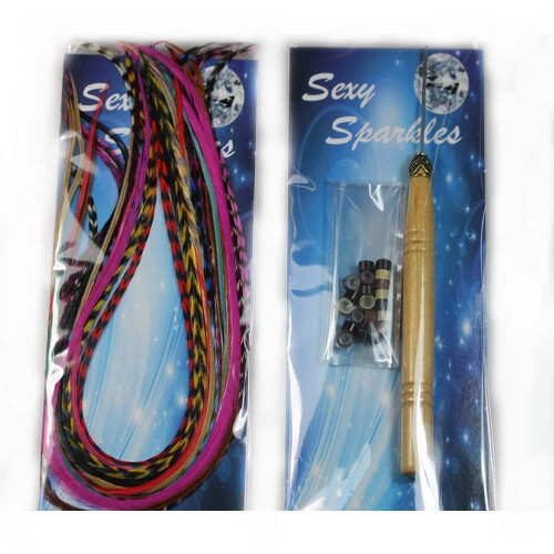 Kit de extenso de cabelo de penas - 10 penas de galo genunas multicoloridas longas Todas as penas individuais variando de 7 a 11 polegadas de c 2