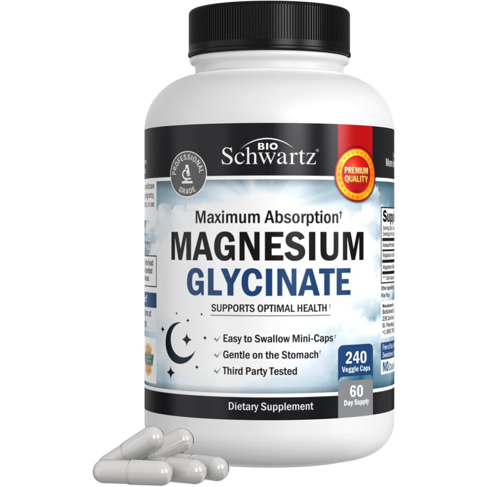Photos - Vitamins & Minerals Magnesium Glycinate 500mg Capsules Maximum Absorption Magnesium Supplement for Nerves Muscles Heart Mood and(240 Mini Caps)