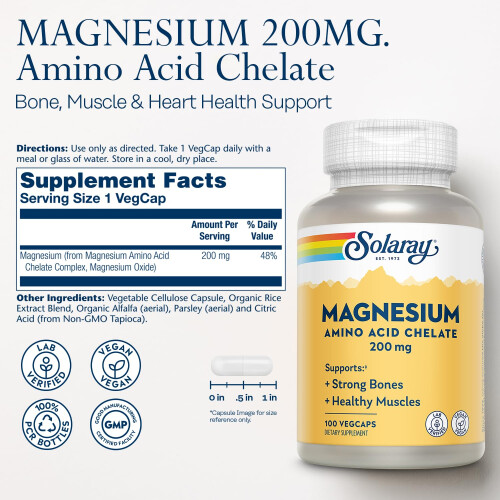 Solaray, Magnesium, 200 mg, 100 VegCaps 1