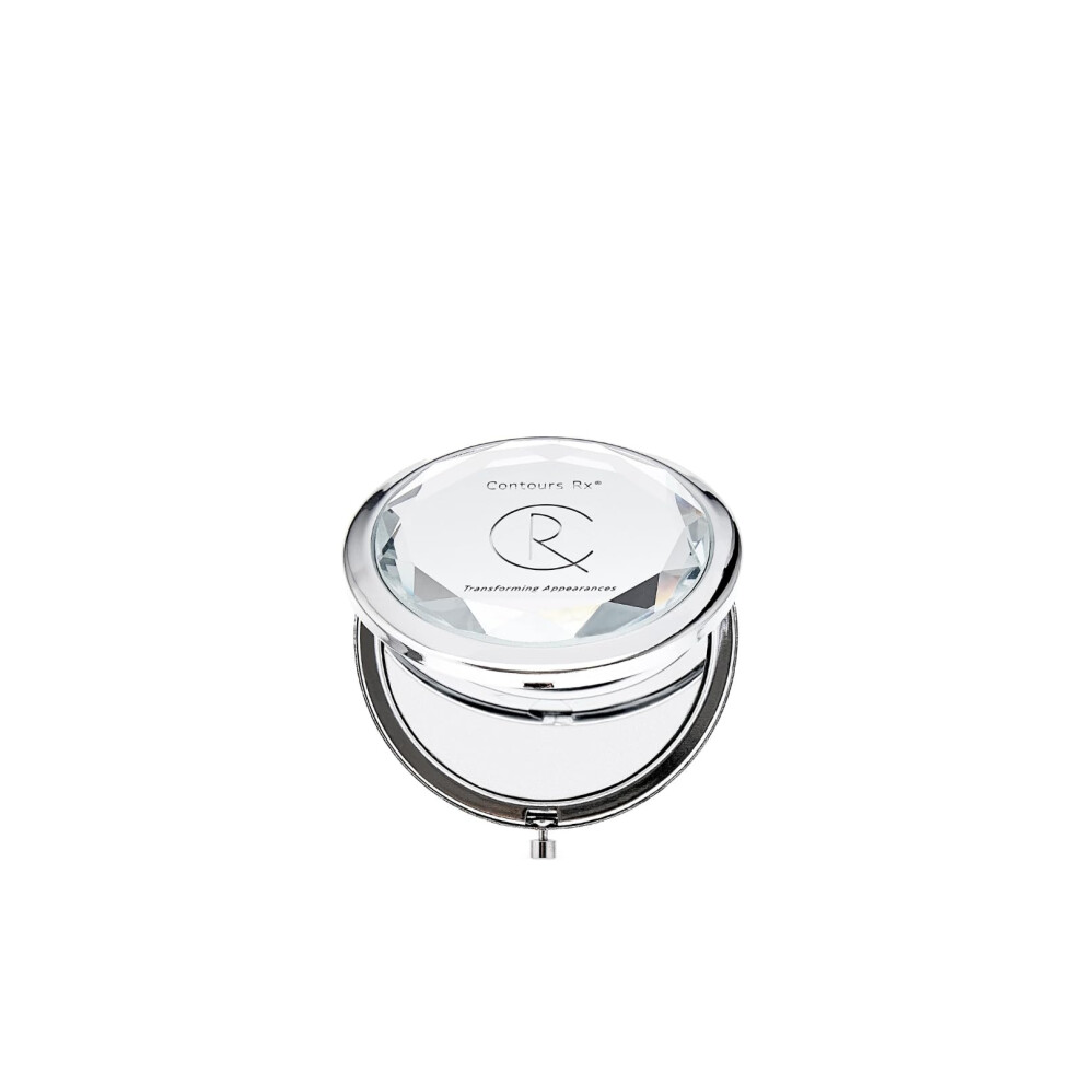 Contours Rx Crystal Cosmetic Compact Mirror - Travel Size Hand Held Mirror With 2X Magnification For On The Go Touchups - Durable Sleek Double S