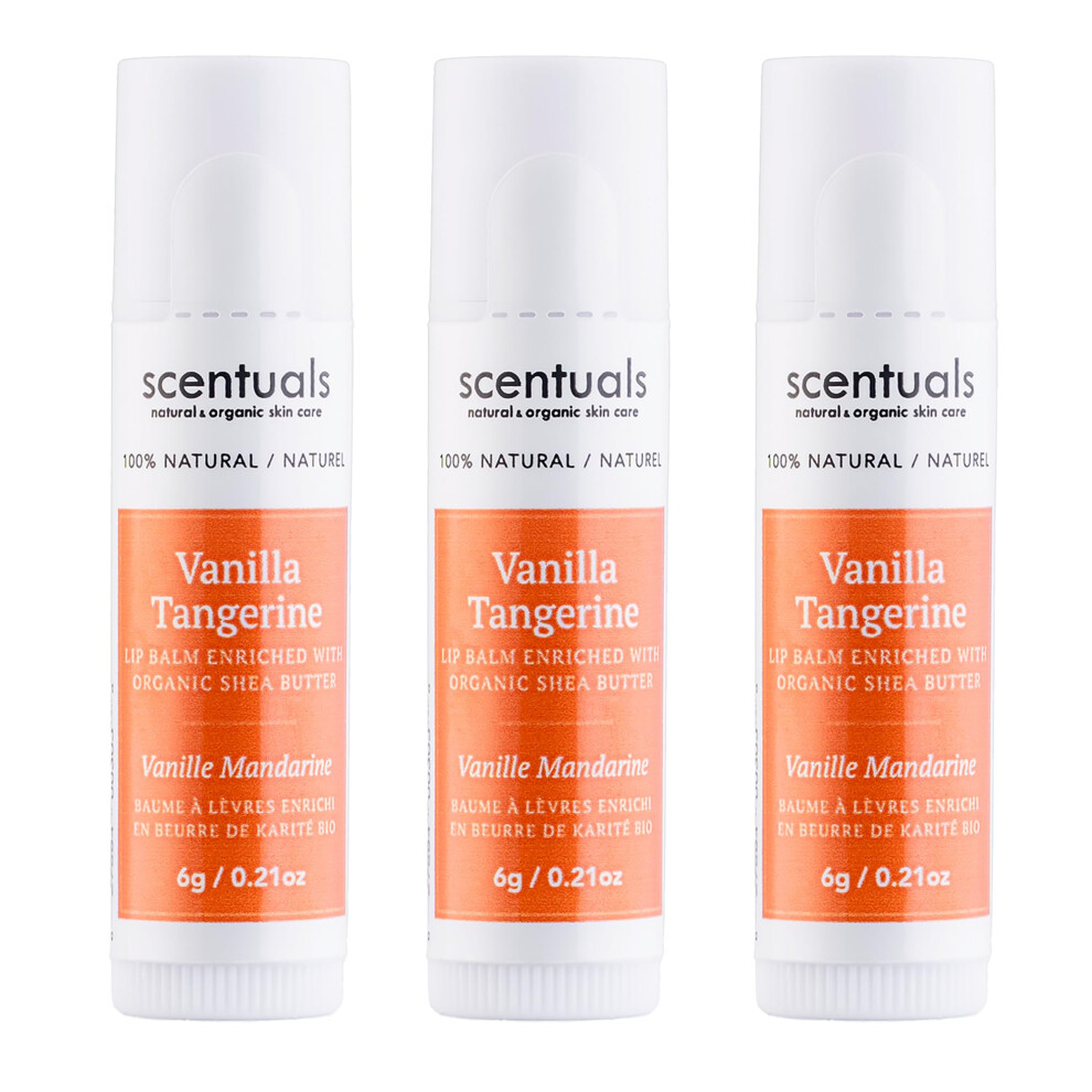 Scentuals Lip Balm Vanilla Tangerine Set Of 3 Made With Shea Butter Cocoa Butter Avocado & Jojoba Oil Beeswax Vitamin E And Essential Oil Moisturizin