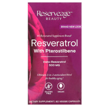 Reserveage Beauty Resveratrol 500 mg with Pterostilbene Antioxidant Supplement for Immune Support & Heart Health Supports Healthy Aging Paleo