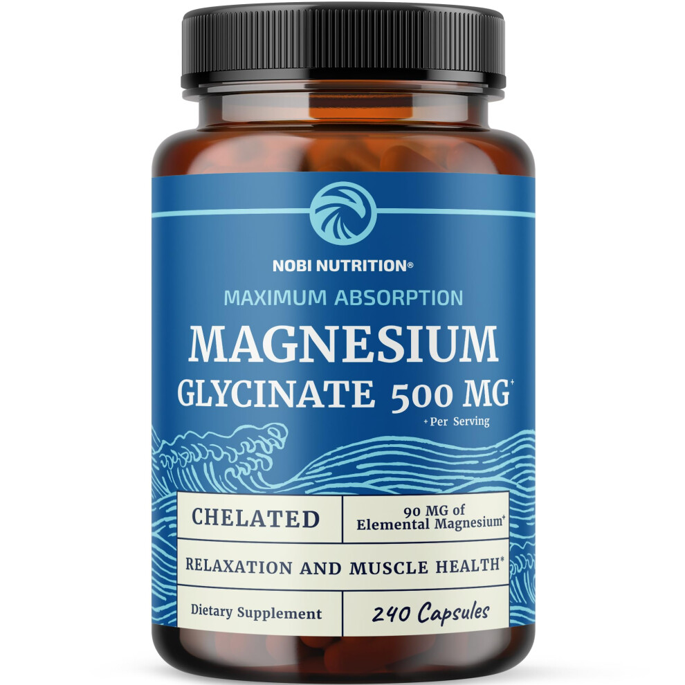 Magnesium Glycinate 500mg | Chelated for High Absorption | Muscle Relaxation Bones Heart Nerve Sleep & Calm Support for Women & Men | Magnesi